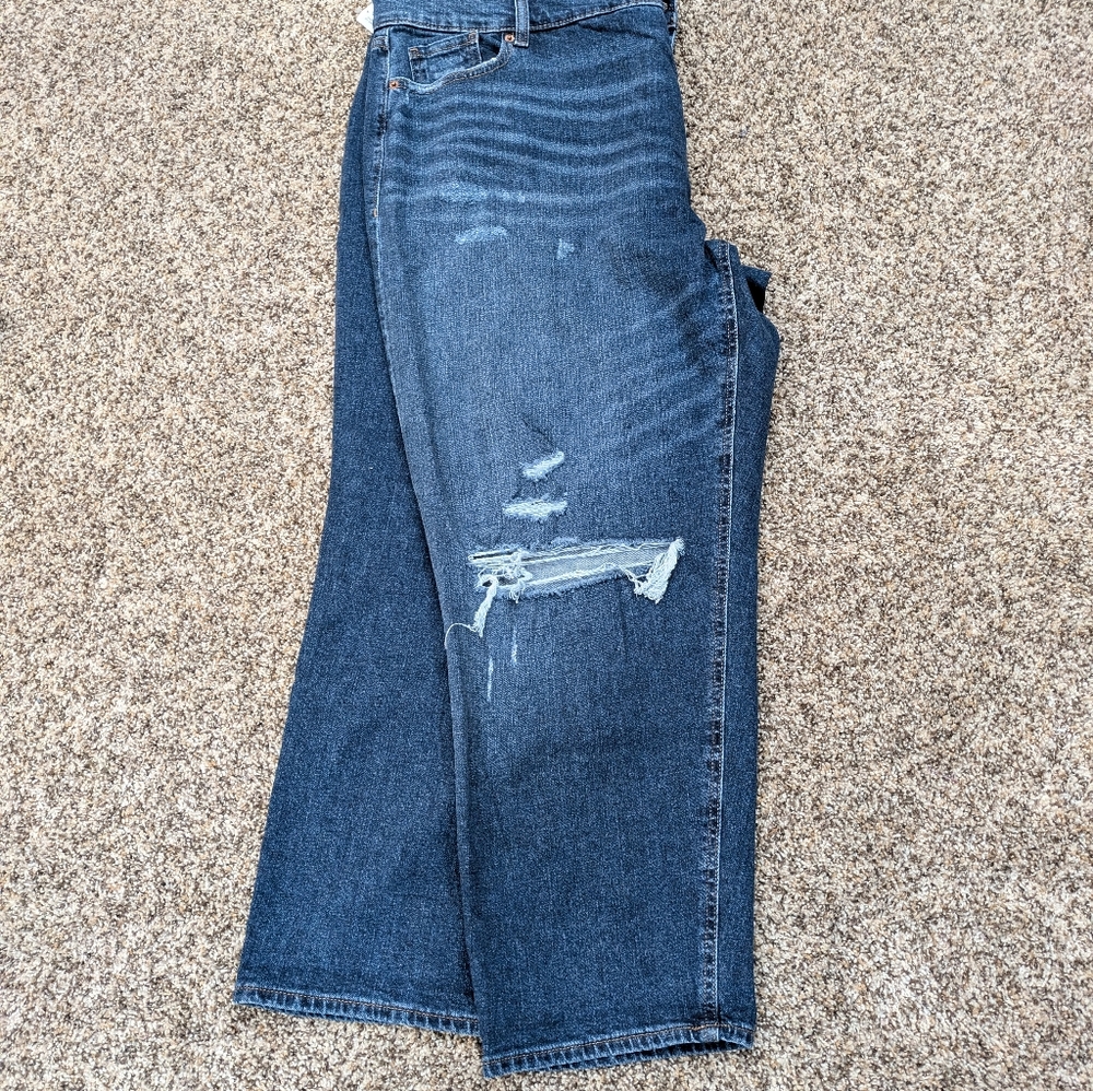 Woman's  Deep Blue Denim Distressed Straight Leg Jeans Size 22 (46X27) OLD NAVY